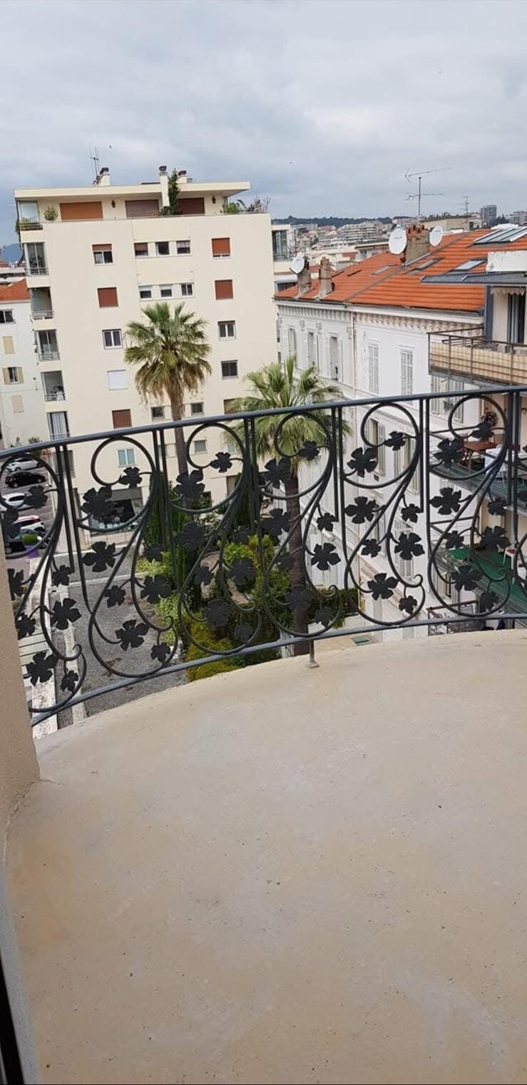 Garde-corps de balcon à feuilles de vigne en fer forgé, réalisé à Cannes